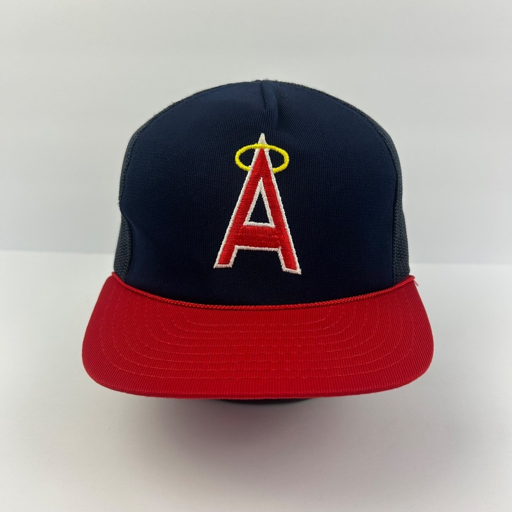 Vintage 90s Los Angeles Angels Trucker Hat Cap Snap Back Adjustable Blue Red MLB